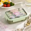 Green cartoon lunch box, household compartment-designed leak-proof portable lunch box details Picture